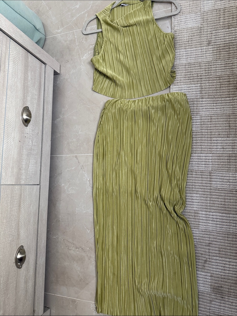 Light Green Pleated Two-Piece Set